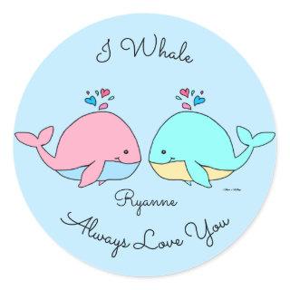 I Whale Always Love You Cute Kawaii Baby Blue Classic Round Sticker