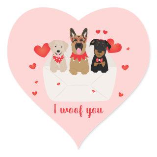 I Woof You Dogs In Envelope Love Heart Sticker