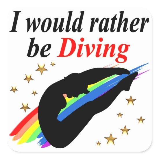 I WOULD RATHER BE DIVING DIVER GIRL DESIGN SQUARE STICKER