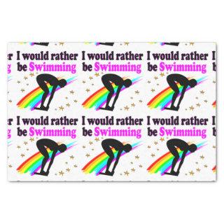 I WOULD RATHER BE SWIMMING PINK RAINBOW DESIGN TISSUE PAPER