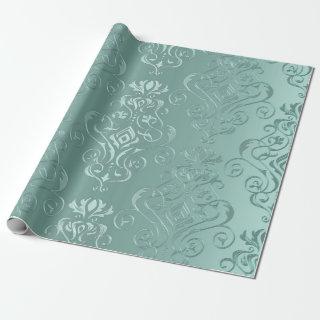 Ice Aqua Vintage Damask Print