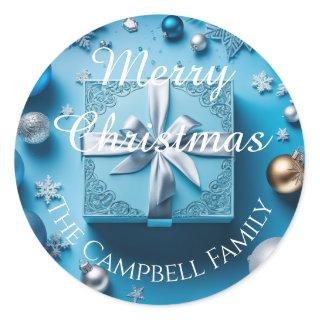 Ice Blue and Silver Gift Christmas  Classic Round Sticker