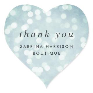 Ice Blue Bokeh | Personalized Business Thank You Heart Sticker