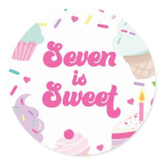 Ice Cream and Cake Seven is Sweet 7th Birthday Classic Round Sticker