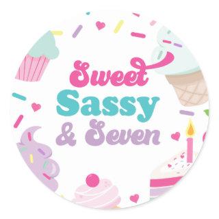 Ice Cream and Cake Sweet Sassy Seven 7th Birthday Classic Round Sticker