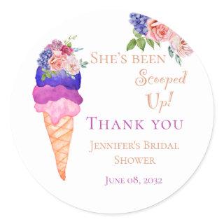 Ice Cream Bridal Shower She's Scooped Up Thank you Classic Round Sticker