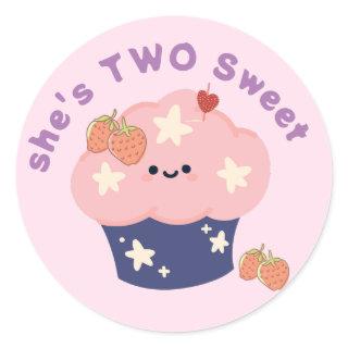 Ice Cream Cake Two Sweet 2nd Birthday Party Classic Round Sticker