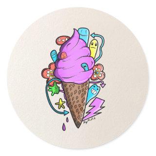 Ice Cream Cone Doodle Classic Round Sticker