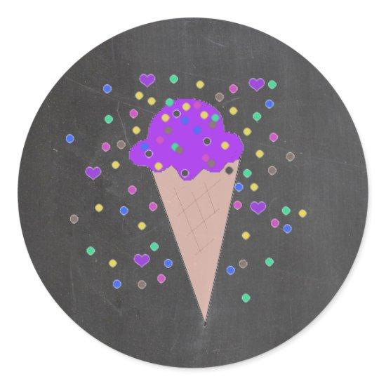 Ice Cream Cone on Chalkboard Background Classic Round Sticker