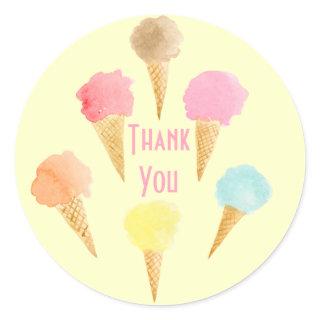 Ice Cream Cone Pattern Yellow Editable Thank You Classic Round Sticker