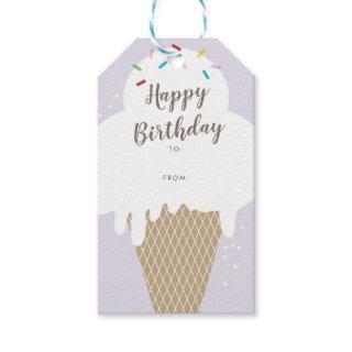 Ice Cream Cone Script Happy Birthday Gift Tags