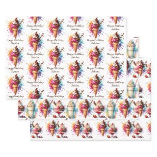 Ice Cream Cone, Sundae and Milkshake Birthday  Sheets