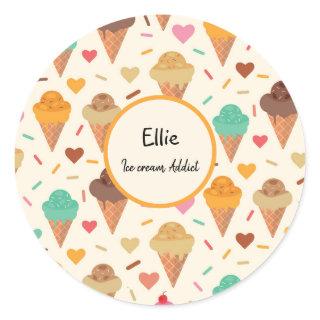 Ice cream cones pattern Custom personalized  Classic Round Sticker