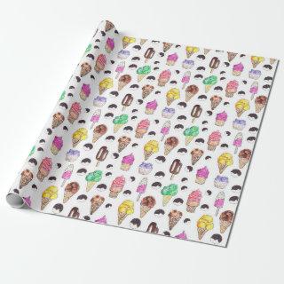 Ice Cream Flavors Watercolor Pattern