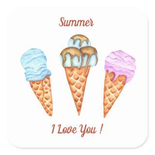 Ice Cream I Love You Cute Summer  Square Sticker