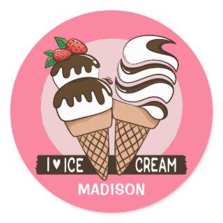 Ice Cream Lover custom name & color stickers