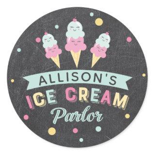 Ice Cream Parlor Chalkboard Birthday Party Crest Classic Round Sticker