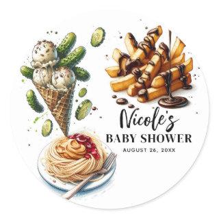 Ice Cream & Pickles Weird Cravings Baby Shower Classic Round Sticker