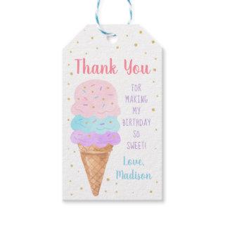 Ice Cream Pink Gold Pastel Birthday Thank You Gift Tags