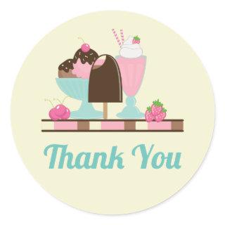 Ice Cream Sundae and Other DeliciousTreats Thanks Classic Round Sticker