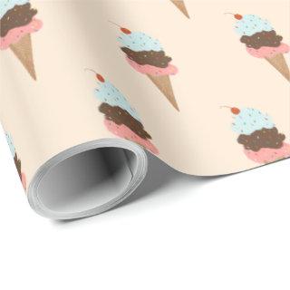 Ice cream triple scoop pink pattern gift wrap