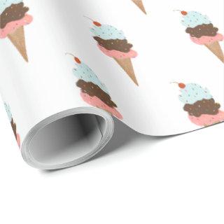 Ice cream triple scoop white pattern gift wrap