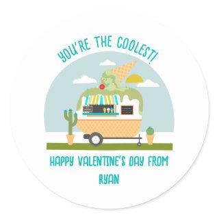 Ice Cream Truck Green Classroom Valentine  Classic Round Sticker