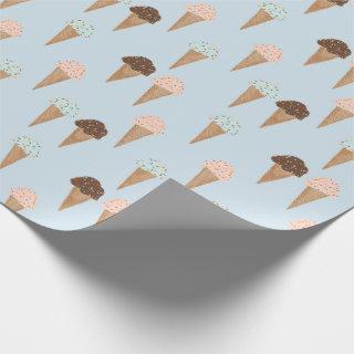 Ice cream with sprinkles blue pattern gift wrap