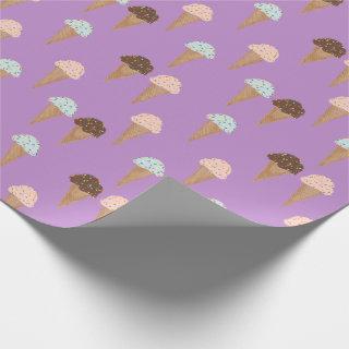 Ice cream with sprinkles purple pattern gift wrap