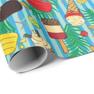 Ice Creams Popsicles Fruit Salad Patterned