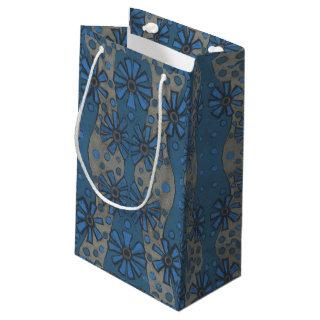 Ice flowers, blue & gray floral pattern, rustical small gift bag