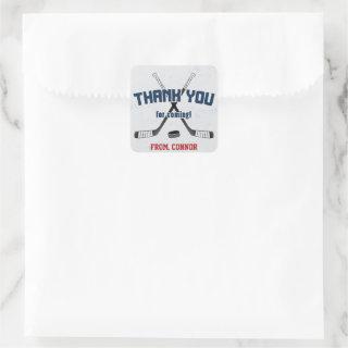 Ice Hockey Skate Rink Birthday Thank You Favor Square Sticker