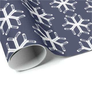 Ice Hockey Sticks Snowflake Pattern Gift Wrap