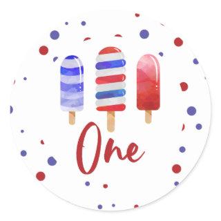Ice Pops One Red White Blue 1st Birthday Classic Round Sticker