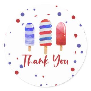 Ice Pops One Red White Blue Thank You Classic Round Sticker