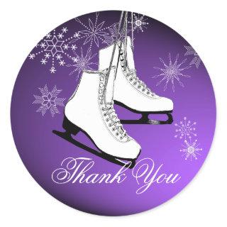Ice Skates and Snowflakes Purple Classic Round Sticker