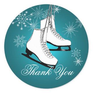 Ice Skates and Snowflakes Teal Classic Round Sticker