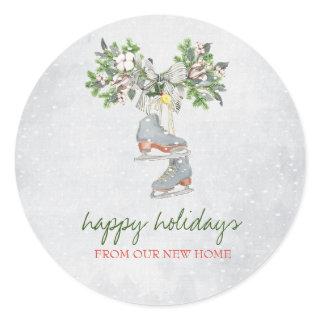 Ice skates,Branch Snow Holiday  Classic Round Sticker