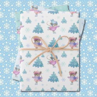 Ice Skating Mice Pastel Watercolor 3 Christmas  Sheets