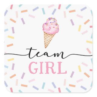 Icecream Gender Reveal Team Girl  Square Sticker