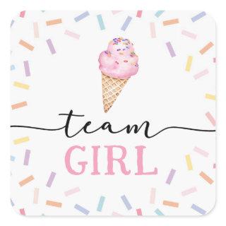 Icecream Gender Reveal Team Girl  Square Sticker