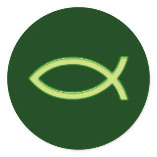 Ichthus - Christian Fish Symbol - Light Green Classic Round Sticker