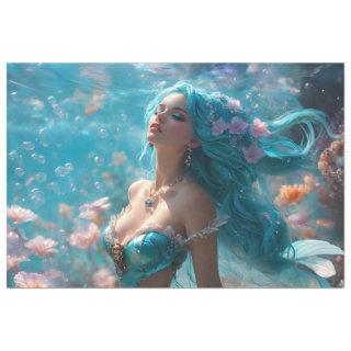 Icy Blue Elegant Mermaid Decoupage Paper v4