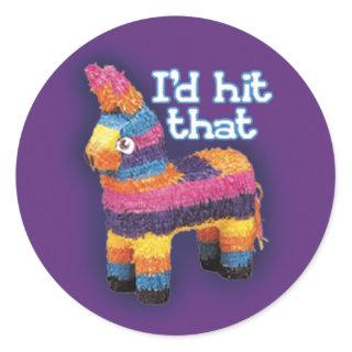 I'd Hit That Pinata Funny Birthday Party Purple Classic Round Sticker