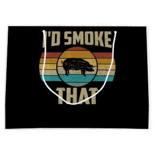 Id Smoke That Funny Retro BBQ Pig Meat Grill Gifts Large Gift Bag