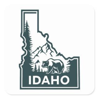 Idaho Map Bear Square Sticker