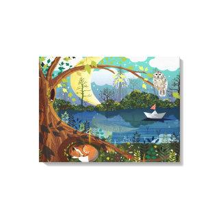 Idyllic Riverside Wildlife Digital Illustration Canvas Print