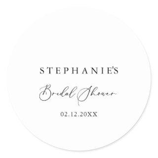 Idyllic Stylish Calligraphy Bridal Shower Favor  Classic Round Sticker