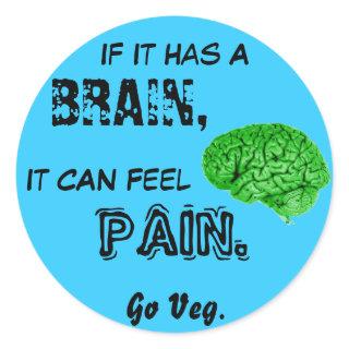 If It Has a Brain, It Can Feel Pain. Go Veg Classic Round Sticker