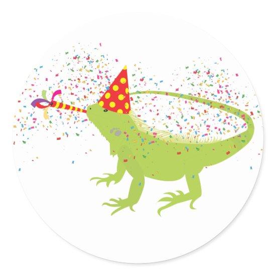 Iguana Lizard Partying Animals Having a Party  Classic Round Sticker